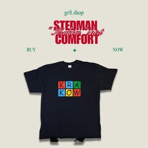 Stedman XXL T-Shirt "Krakow" Graphic Print Black 100% Cotton Unisex Casual Comfo